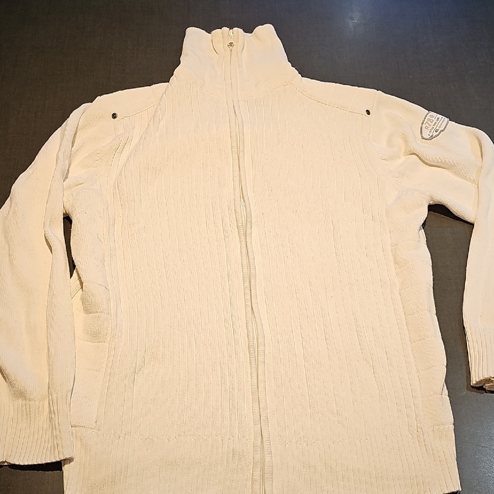 XL Men's Cream Zip-Up Sweater cardigan
